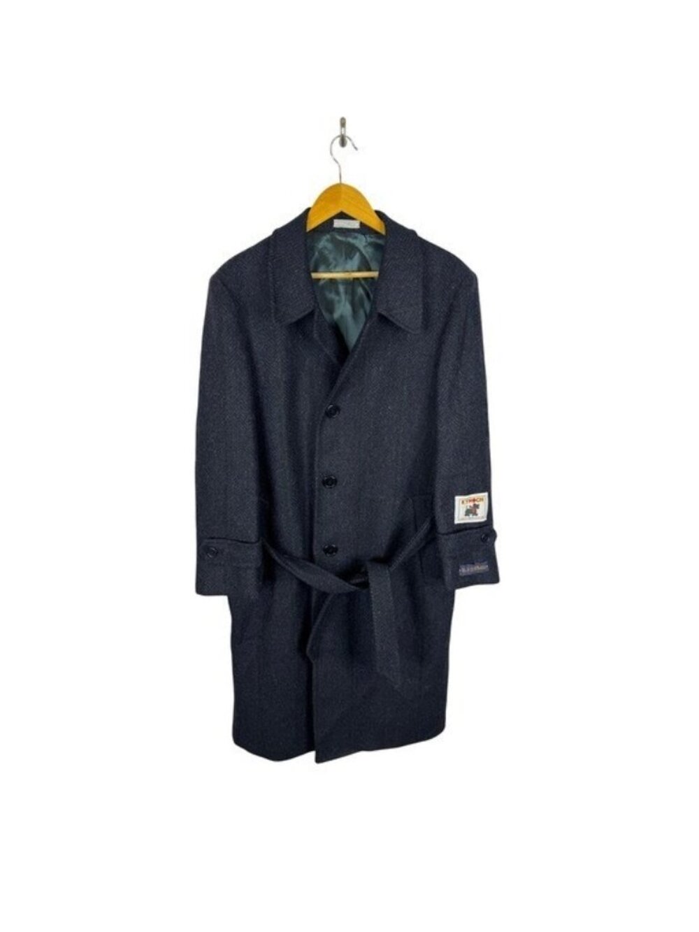 NWT Wm H Leishman Kynoch Scotland Tweed Wool Herringbone Overcoat Navy Blue 40S